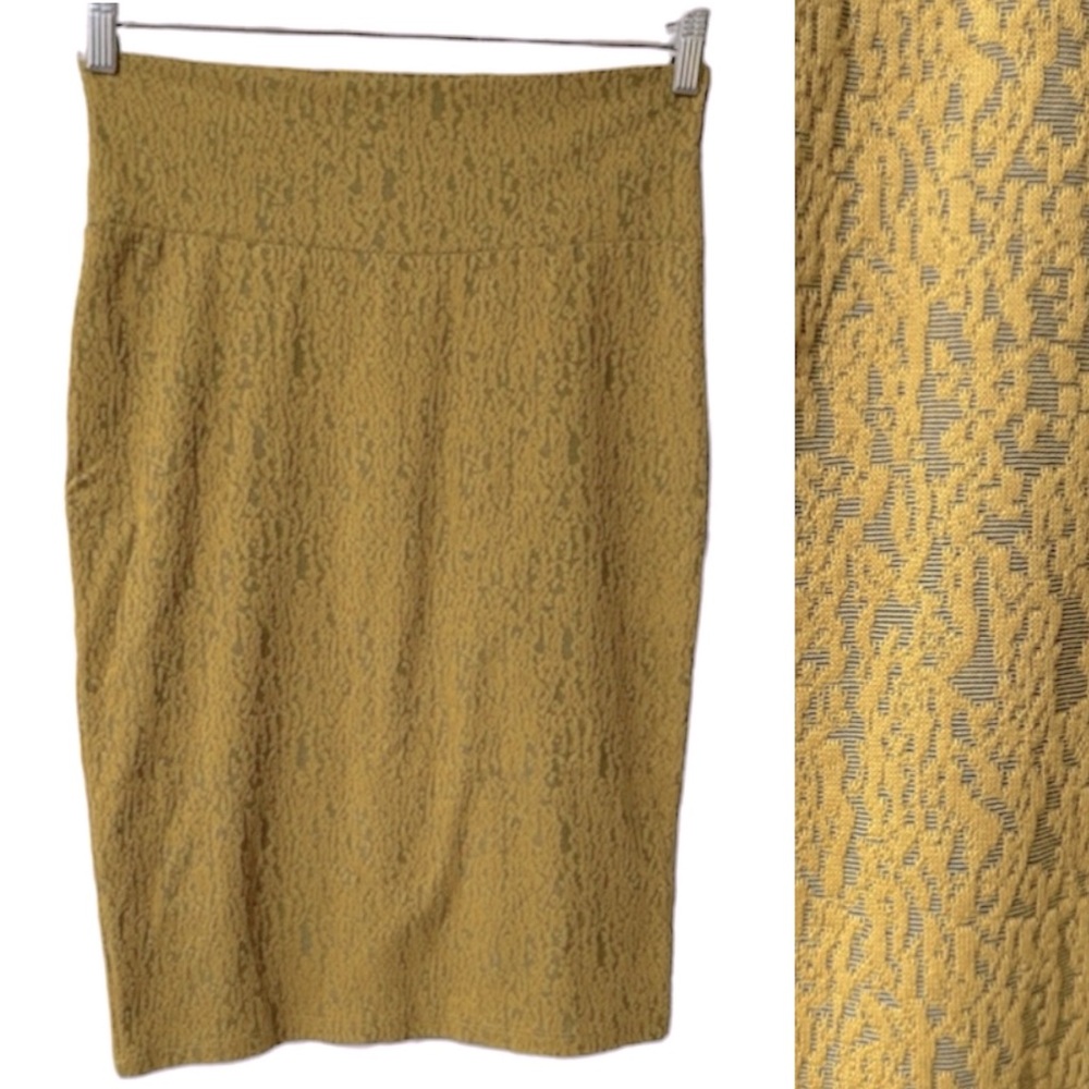NWT: LULAROE Mustard Yellow & Gray Cassie Pencil Skirt Size Small